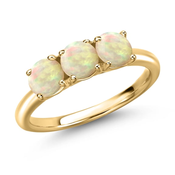 Gem Stone King 18K Yellow Gold Plated Silver White Ethiopian Opal Engagement Ring for Women | 0.90 Cttw | Round Cabochon 5MM | Gemstone October Birthstone | Size 9