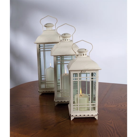 Lantern (Set Of 3) 14"H, 17"H, 20"H Metal, Glass - White