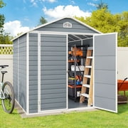 8x6 FT Outdoor Storage Shed, Asofer Resin Garden Shed with Floor, Heavy-Duty Plastic Shed, All-Weather Colorfast, Grey