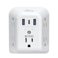 thumbnail image 1 of TROND Regleta de 2 Patillas con USB, Adaptador 2 a 3 Tomas, 5 Salidas con 3 Puertos USB, Protector 1440J, Interruptor ON/Off, Enchufe Polarizado, para Casas Antiguas sin Tierra, 1 of 9