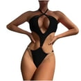 thumbnail image 1 of Conjunto de ropa de baño de Color sólido con cintura Halter calada y cómoda para mujer OAVQHLG3B Store  lin121212, 1 of 3