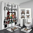 thumbnail image 1 of MesaSe Ensemble de Rideau de Douche 4 Pcs avec Tapis Antidérapant, Couvercle de Toilette et Tapis de Bain, Noël à la Ferme, Carreaux Buffalo Rouges et Noirs, Camion, Vache Laitière, Rideau de Douche Durable pour Salle de Bain, 1 of 8