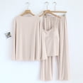thumbnail image 4 of HAiming Womens 3 Piece Pajamas Casual Long Sleeve Button down Shirts Cami Tops with Pants Sets Sleepwear Pjs Beige, 4 of 7