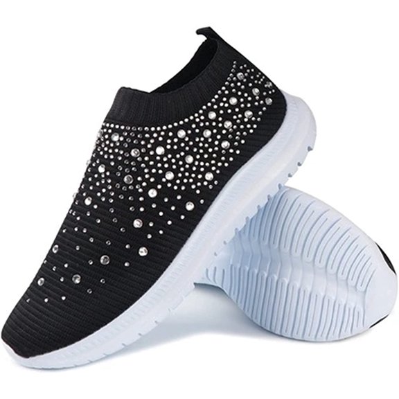 Women's Crystal Breathable Orthopedic Slip On Walking Shoes, Ultra-Light Breathable Arch Support Sneakers