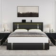 thumbnail image 6 of Homfa Queen Size LED Bed Frame with 2 Storage Drawers, Modern Leather Upholstered Platform Bed Frame with Adjustable Headboard, Black, 6 of 10