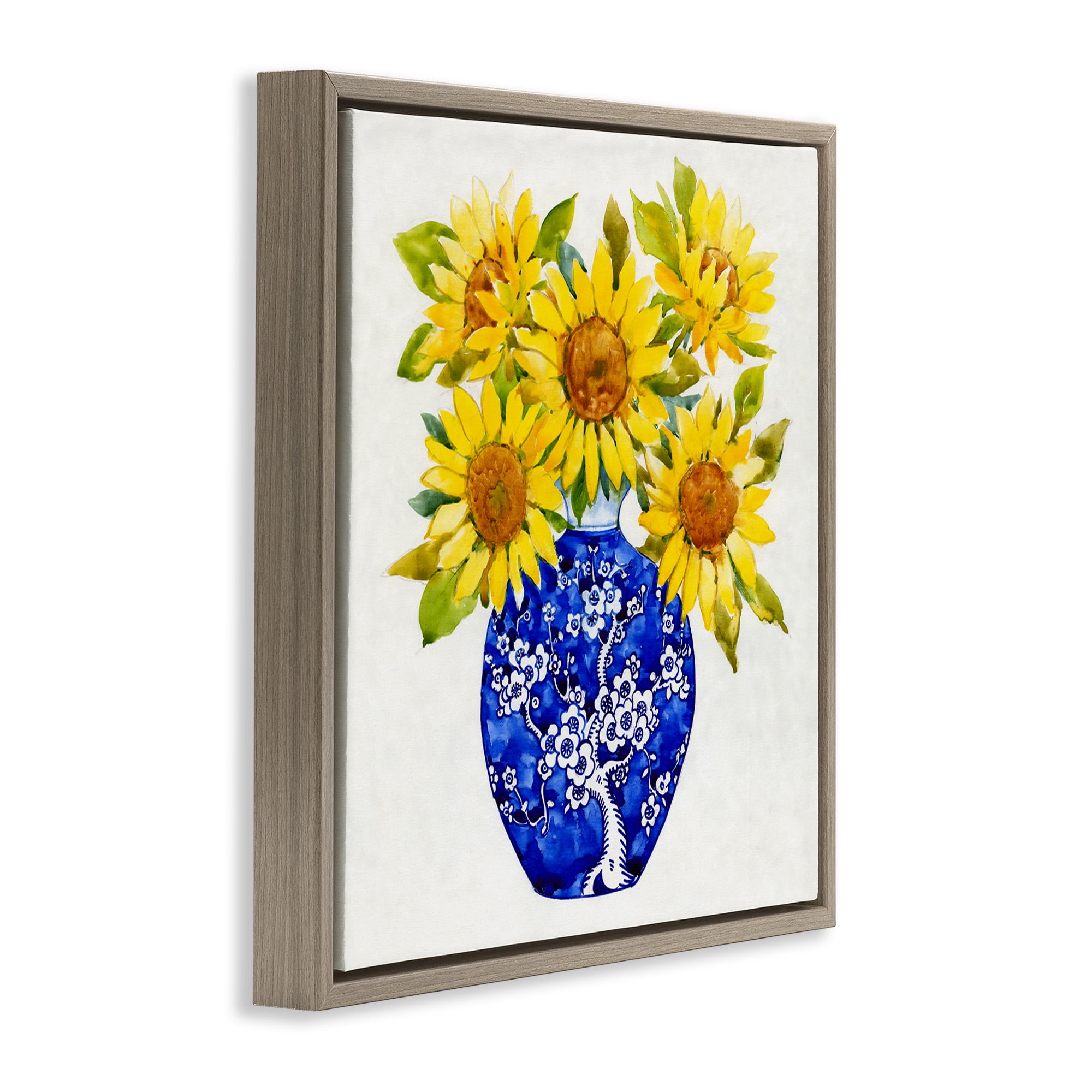 Stupell Industries Watercolor Sunflower Bouquet Botanical & Floral Painting Brown Floater Framed Canvas Art Print Wall Art, 18 x 18