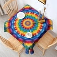 thumbnail image 2 of Colorful Tie Dye Floral Mandala Square Tablecloth,Waterproof Square Table Cover,Wipeable Spillproof Washable Table Cover for Home Kitchen Party Decor 60"x60"(152x152cm), 2 of 6