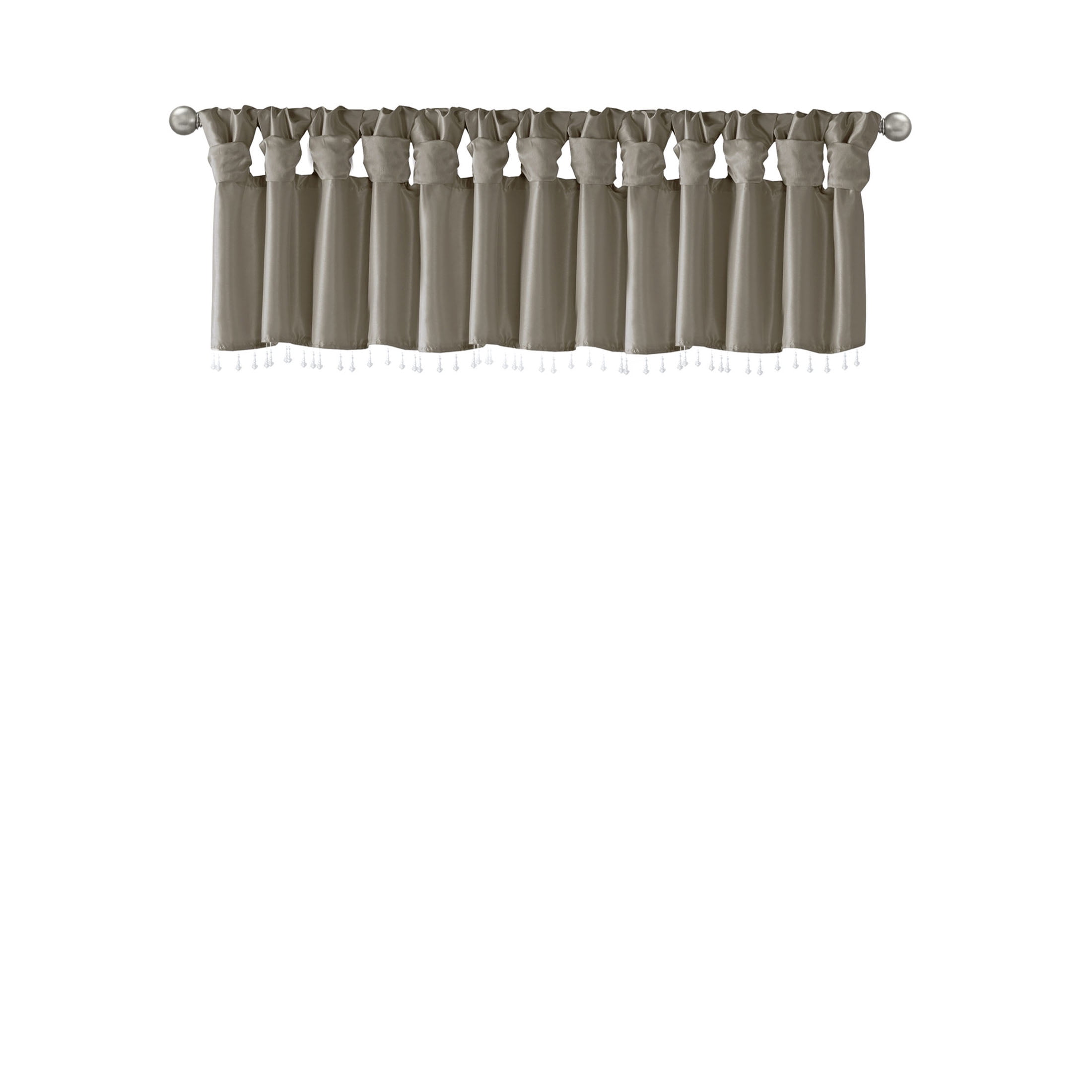 JERFIT Elegant Faux Silk Window Valance with Beaded Trim, Tab Top Treatment for 50 Inch Rod, Lightweight & Lined for Privacy, Pewter 50"W x 26"L