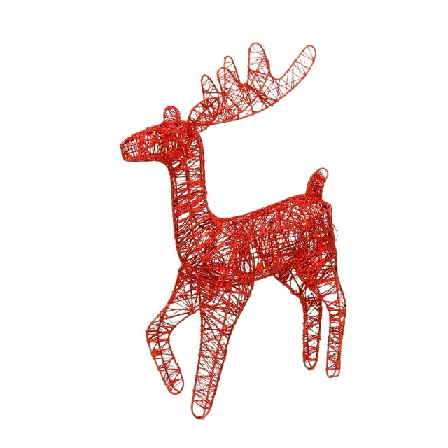 Reno navideño iluminado, estatua de ciervo navideño, decoraciones artificiales grandes de ciervo centelleante para patio delantero interior y exterior Lámpara de calentamiento roja