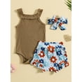 thumbnail image 2 of Coduop Toddler Baby Girl Ribbed Romper Jumpsuit Floral Shorts Bloomers Headband, 2 of 8