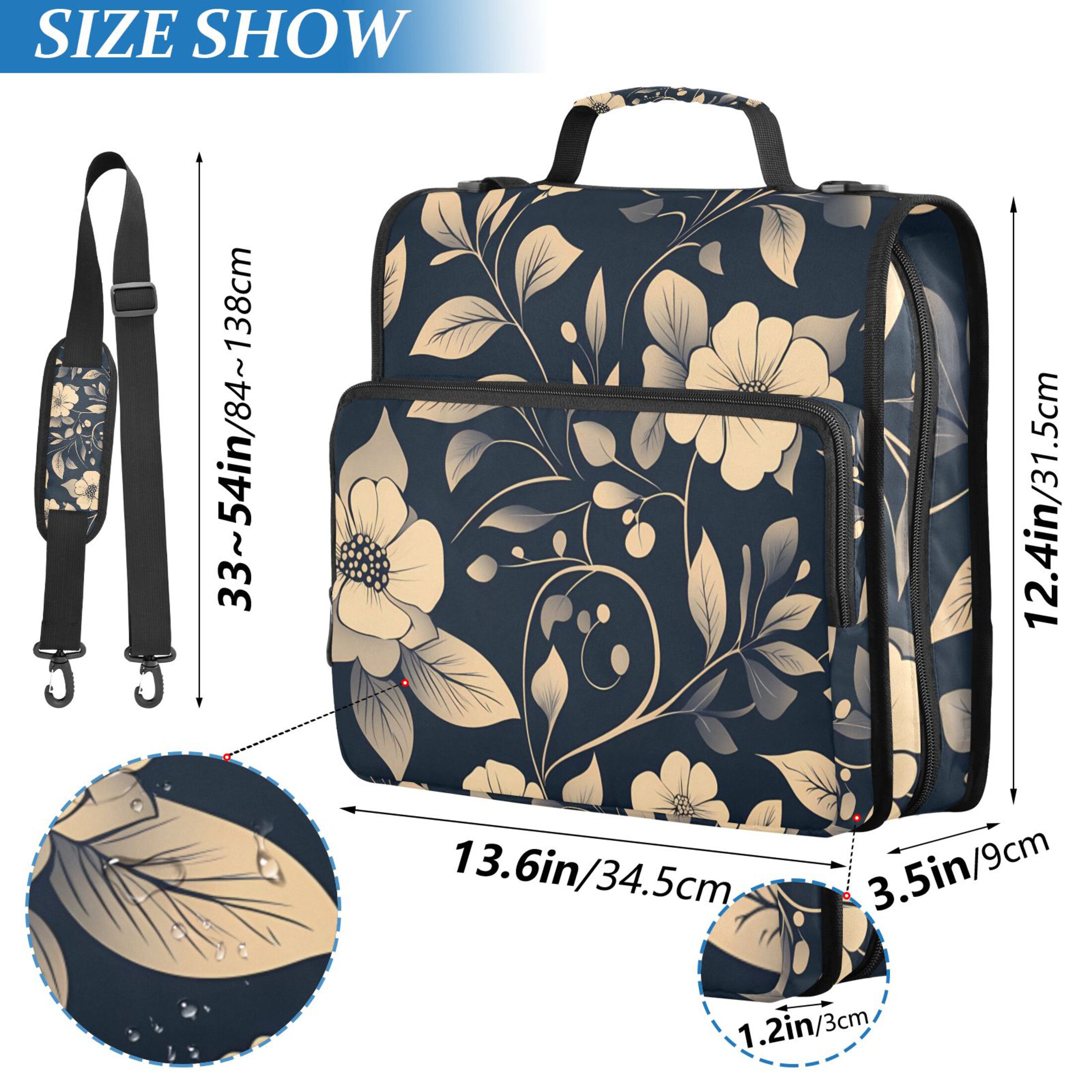 3 Ring Zipper Binder with Shoulder Strap Waterproof Trapper Keeper 2 Inch D-Ring 500 Sheets Capacity Flash Flower and Leaf