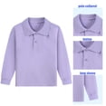 thumbnail image 2 of CINVREST Boys Girls School Uniform Polo-Collar Long Sleeve Button Tees Back To School Comfy Soft Casual Polos Shirt 2-15Y (7 Years, Purple), 2 of 3