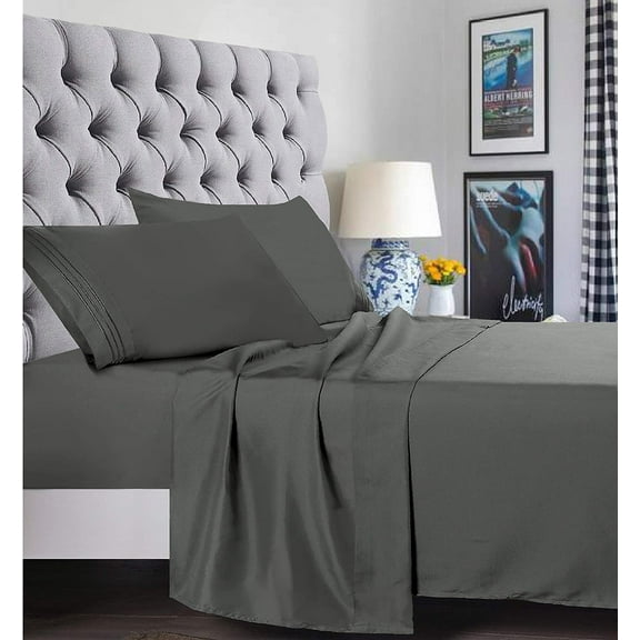 6 Piece Bed Sheets ,Flat Sheet,Fitted and Pillowcase 1800 Series Bed Sheet set-Twin/Twin XL Grey