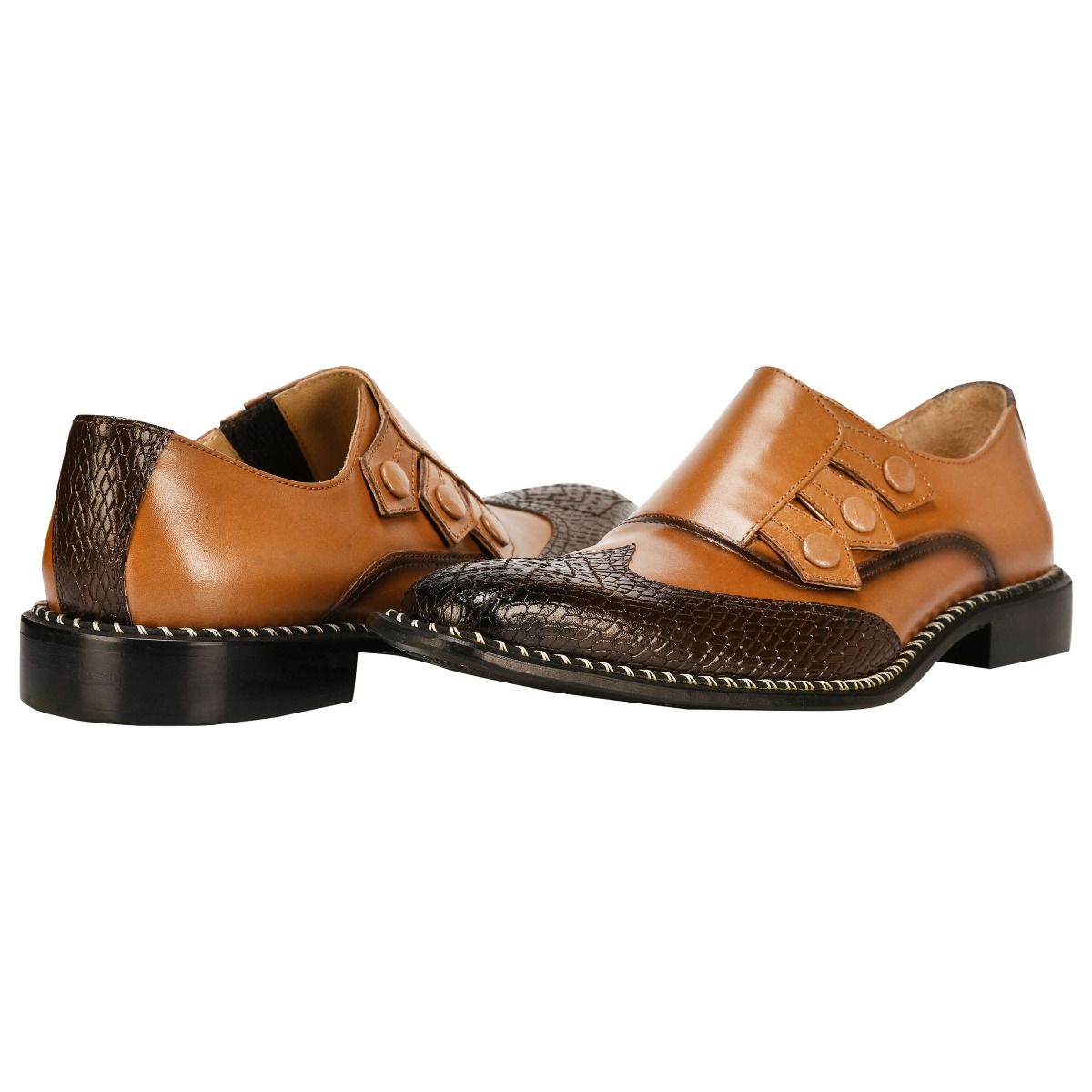 LIBERTYZENO Triple Monk Strap Slip-on Mens Leather Formal Wingtip Brogue Dress Shoes - image 2 of 5