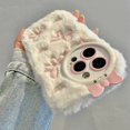 thumbnail image 2 of Cute Embroidery Bow Plush Phone Case For iPhone 15 14 11 12 13 Pro Max Drop Protection Cover FJH, 2 of 6
