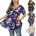 thumbnail image 3 of Askfv Women's Plus Size Top Floral Blouses Henley V Neck Button Up Tunic Tops Ruffle Flowy Short Sleeve T Shirts, 3 of 4