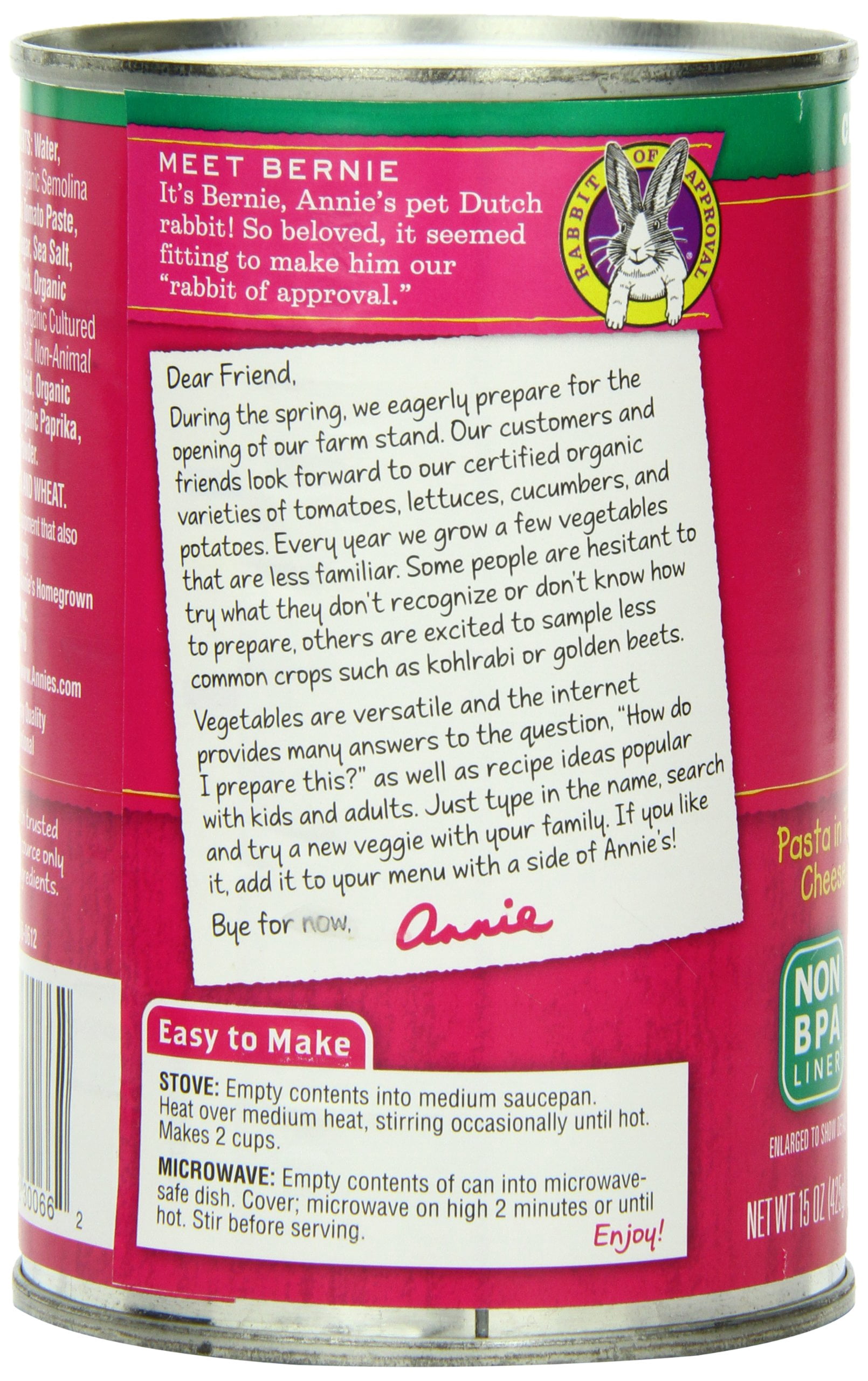 Annie's Organic All Stars Canned Pasta in Tomato & Cheese Sauce 15 oz -Pack of 12