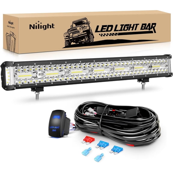 Nilight Side Shooter LED Light Bar 20 Inch Triple Row Spot Flood Combo Lights Work Lighting with 5Pin Rocker Switch Wiring Harness Kit for Off-Road Light on Truck SUV ATV UTV