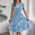 thumbnail image 5 of Vestido Corto de Verano Elegante Estampado Cintura Grande Doblado Plisado, Cuello en V de la Mitad de la Manga para el Uso Diario, de Primavera Y Casual, 5 of 5
