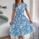 thumbnail image 2 of Vestido Corto de Verano Elegante Estampado Cintura Grande Doblado Plisado, Cuello en V de la Mitad de la Manga para el Uso Diario, de Primavera Y Casual, 2 of 5