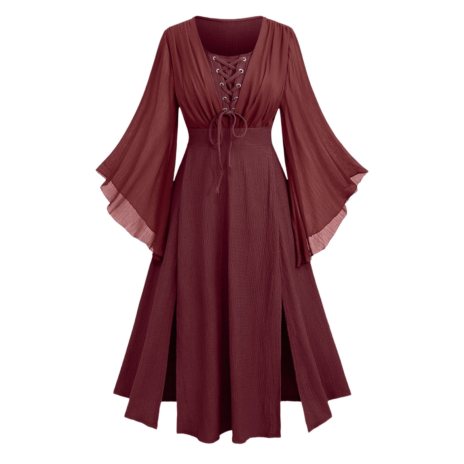 Wiyuqeen Gothic Mesh Lace Up Dress for Women Bell Sleeve