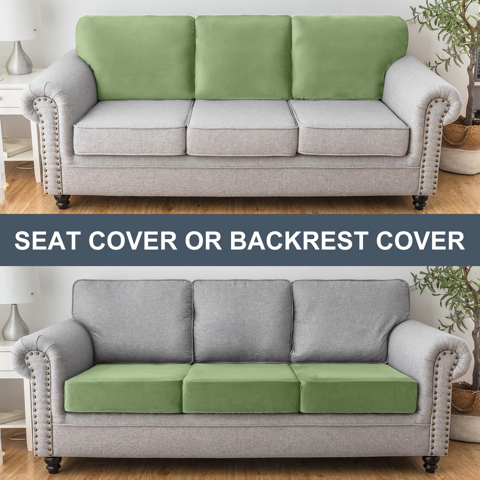 Sanmadrola Couch Covers Velvet Sofa Cushion Cover Stretch Machine Washable Universal Slipcover Furniture Protector for Couches Sectional Sofas, Avocado Green