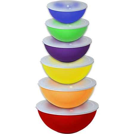 

12 Piece Nested Polypropylene Mixing Bowl Food Storage Set with Lids Red