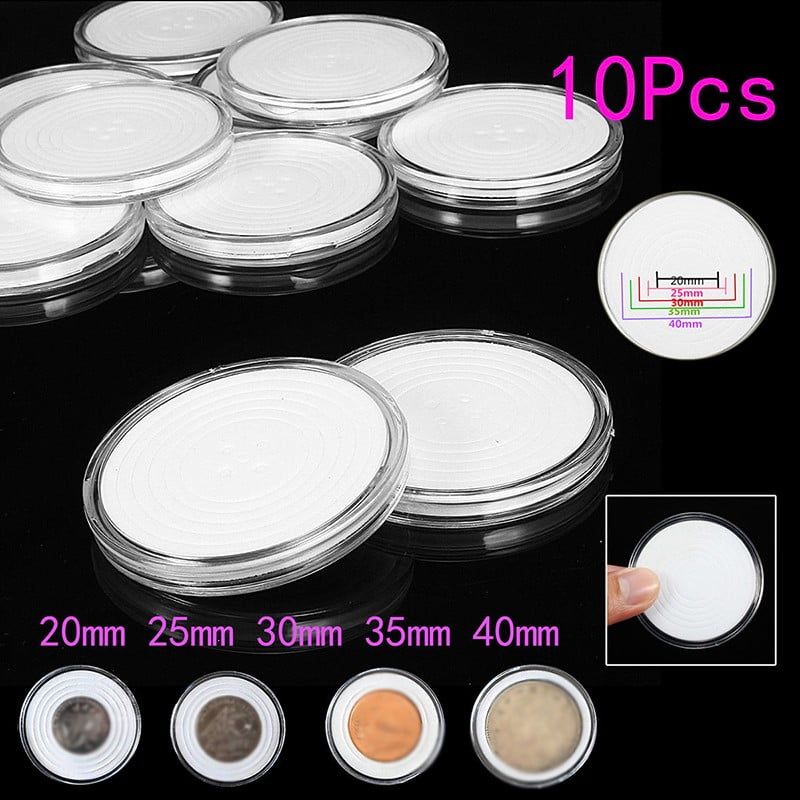 10Pcs 40mm Clear Round Plastic Coin Capsule Container Storage Box Holder Case 