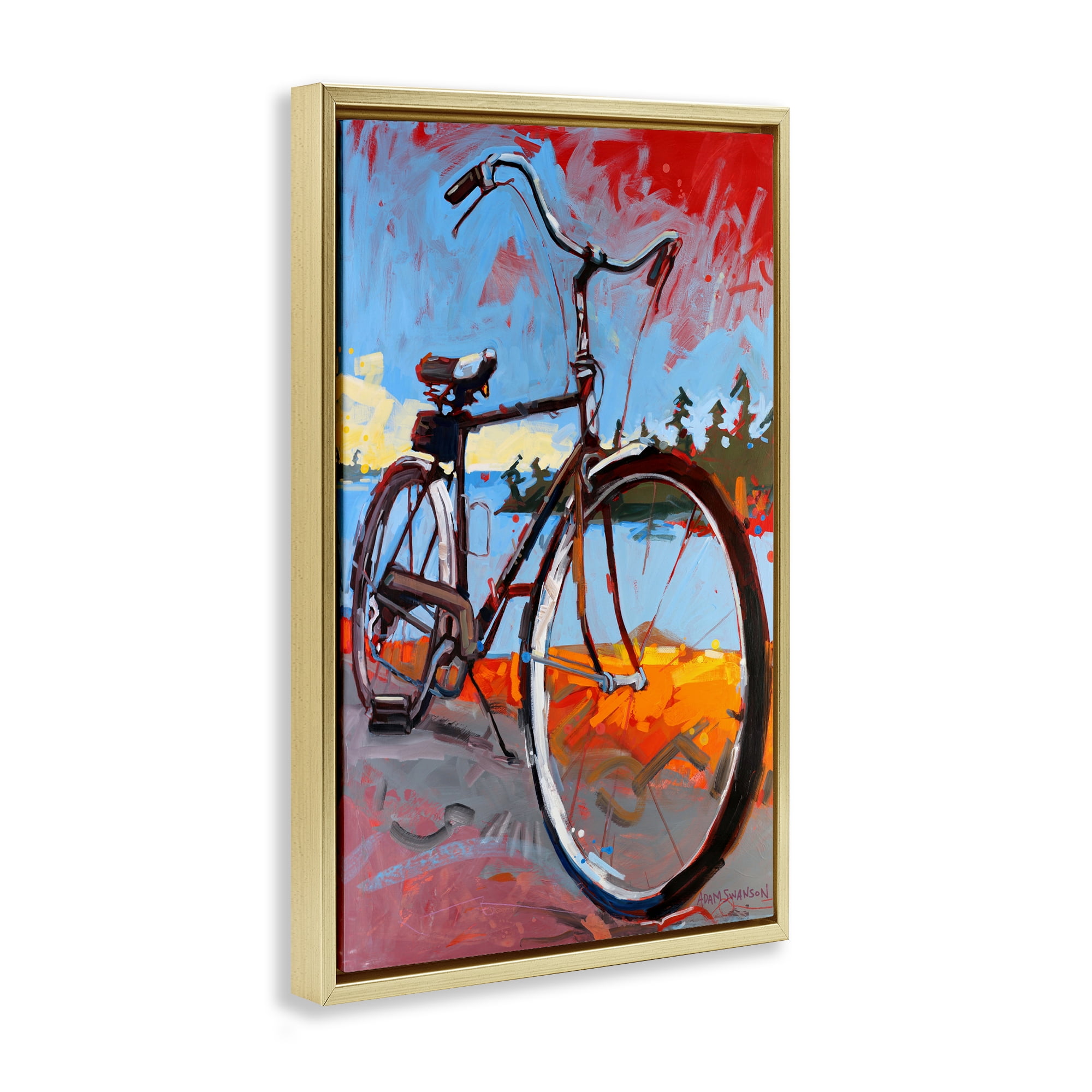 Tonight Bicycle Journey Gold Framed Floater Canvas Wall Art, design by Adam Swanson