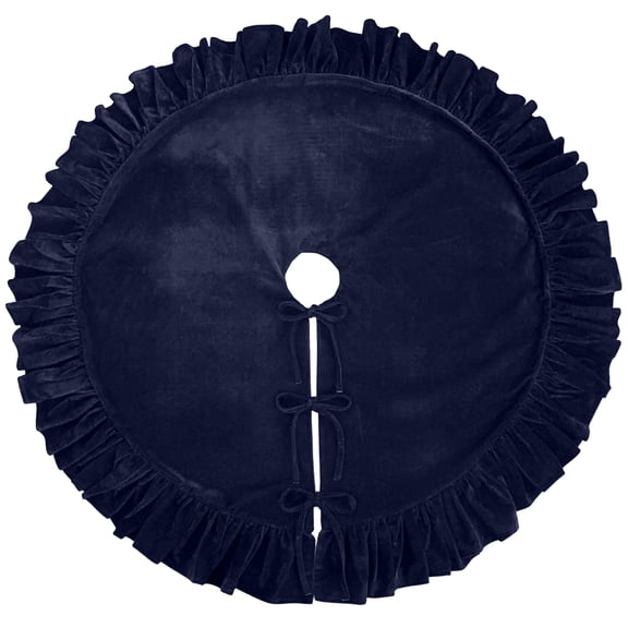 Grbtsrd 48 Inch Christmas Tree Skirt, Deep Blue Velvet Tree Skirts, Luxurious Velvet Fabric, Christmas Tree Decor, for 5-7 ft Christmas Tree, Cute Holiday Accent for Office and Shop Display