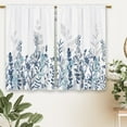 thumbnail image 6 of Navy Blue Flower Kitchen Curtains Watercolor Floral Botanical Small Short Cafe Window Curtains Teal and White Plant Rod Pocket Bathroom Drapes Treatment Tier Curtains 2 Panels (27.5x36 Inch), 6 of 6