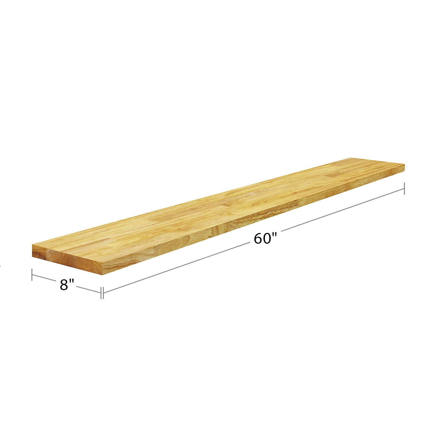 Solid Wood Floating Shelf Wall Mounted Butcherblock 60 x 8 x 1 Inches High Quality Lumber Shelf for Living Room Office Storage, Wood Color
