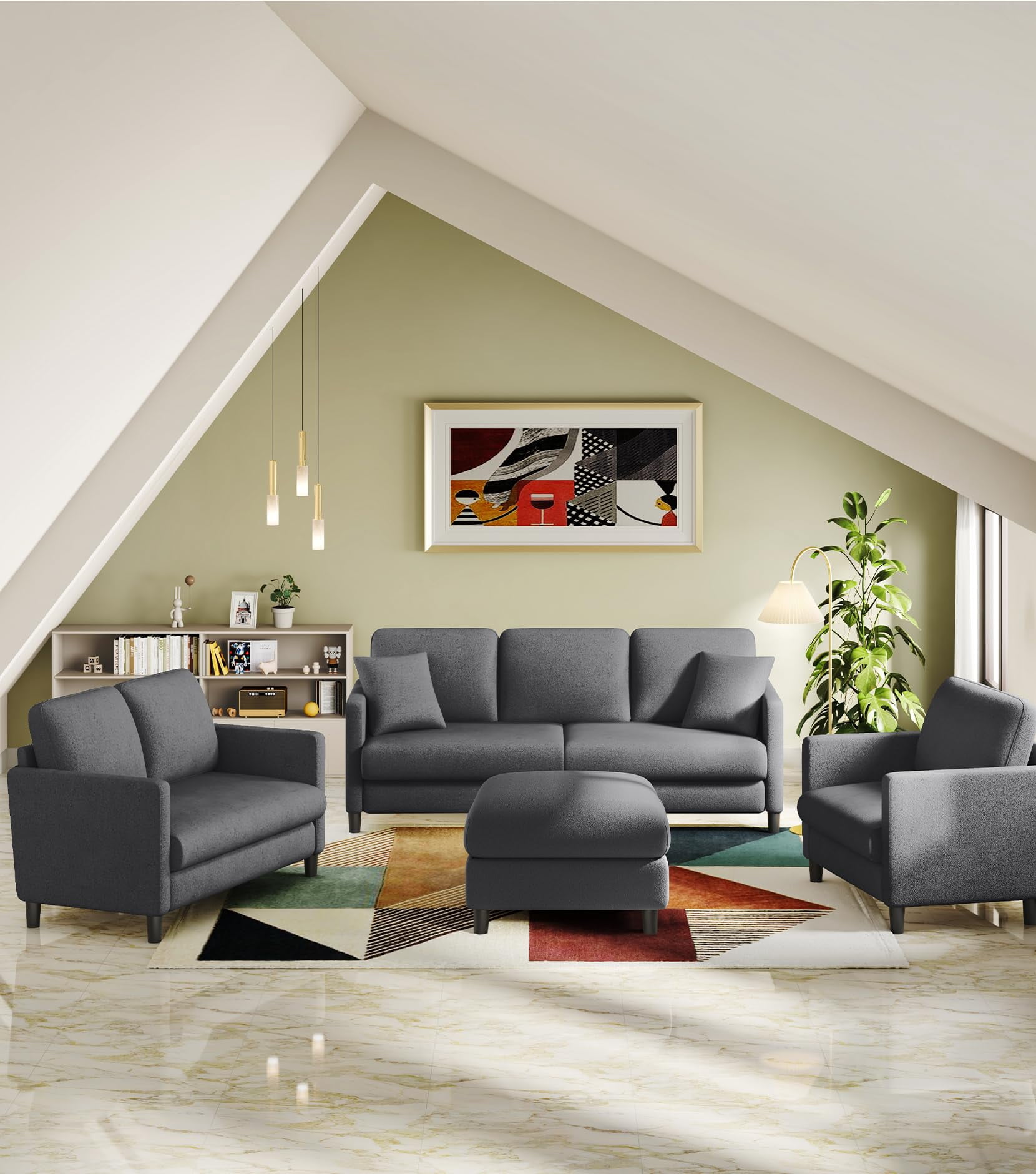 Welzona 51" Teddy Fabric Loveseat Sofa, Small 2-Seater Couch for Small Spaces, Tool-Free Assembly, Grey
