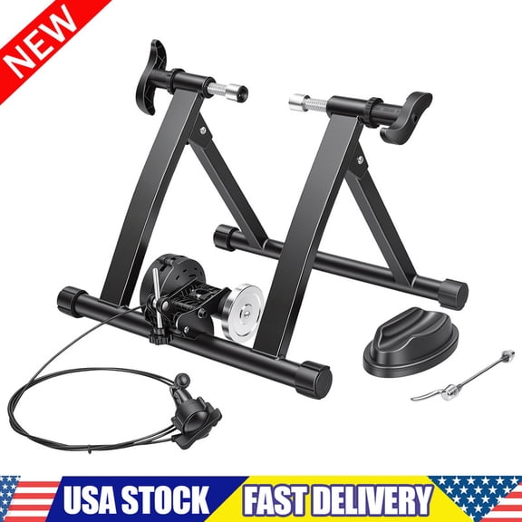 Bike Trainer Stand, Magnetic Stationary Bike Stand Fits 26"-28" and 700C Wheels, Adjustable 6-Level Resistance Bike Trainer with Quick Release Lever and Front Wheel Riser Block for Indoor Riding