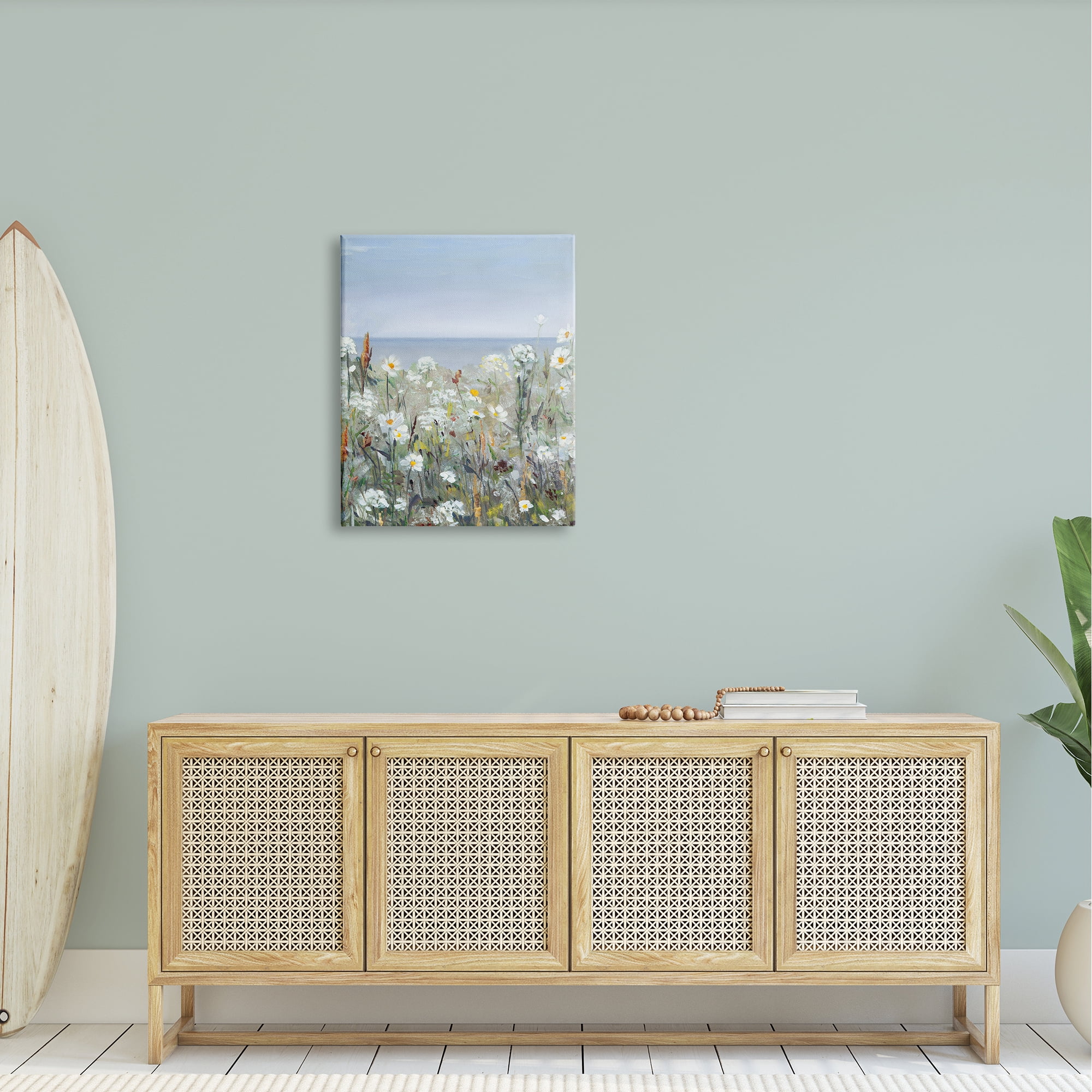 Stupell Industries Pleasant Summer Flower Field Distant Beach Shore Painting Gallery Wrapped Canvas Print Wall Art, Design by Sally Swatland