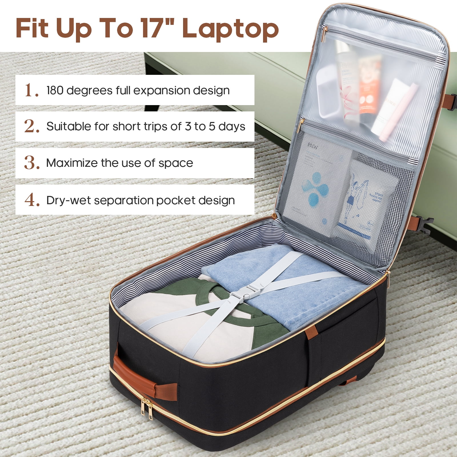 UKEIN Travel Backpack for Women Carry on Backpack Flight Approved 40L Personal Item Backpack Water Proof Backpack with Packing Cubes and Shoe Pocket