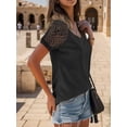 thumbnail image 3 of Weardear Short Sleeve Blouse Women's Summer Lace Tops V Neck Tops Shirt Loose Casual Waffle Tee Blouse, 3 of 5