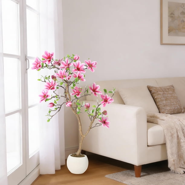 QinaQin Árbol artificial de magnolia con flores rosas, disponible en 4, 5 o 6 pies, ideal para decoración de hogar, oficina, hotel o interiores y exteriores