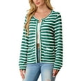 thumbnail image 3 of JWD Women's cardigan long sleeved button knit stripe with pocket Dark Green Stripe 2XL, 3 of 5