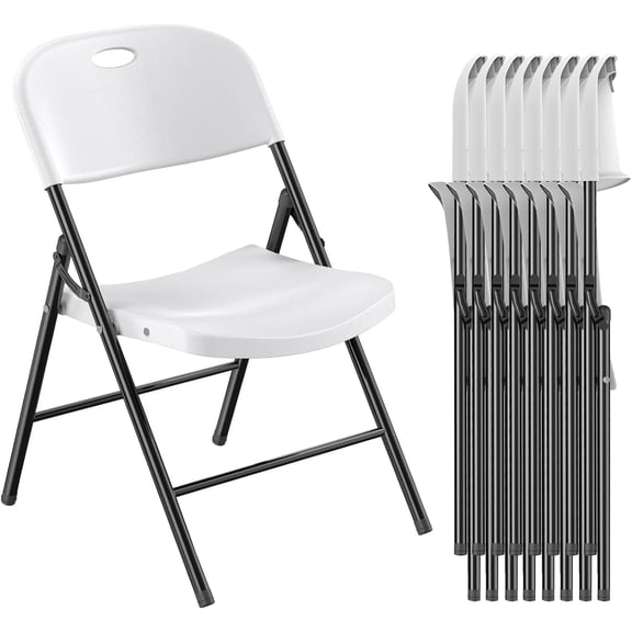 350 Weight Limit Heavy Duty Plastic Folding Chair with Reinfoced Steel Frame for Indoor and Outdoor, Wedding, Party, Restaurant, Meeting Room, Patio and Garden (8, White)