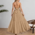 thumbnail image 4 of KHONTS Women's Deep V Neck Tie Knot Backless Halter Dress a Line Flowy Ruffle Maxi Dress Khaki L, 4 of 6
