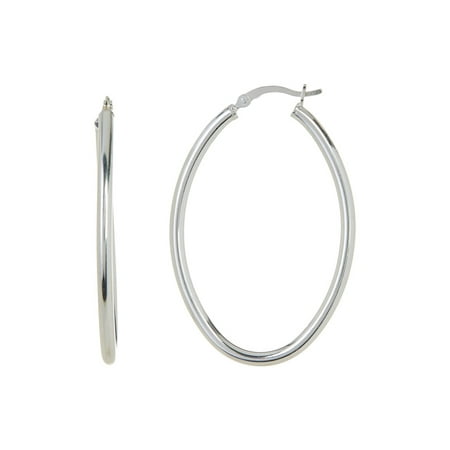 Pori Jewelers Sterling Silver Oval 31mm x 47mm Antitarnished High Polished Hoop Earrings