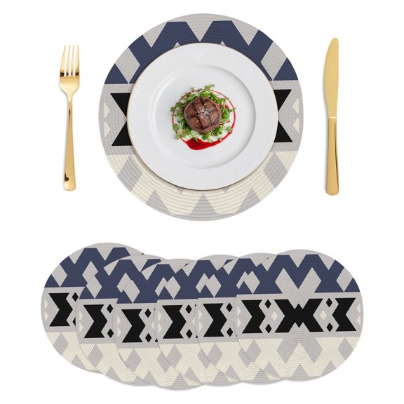 Round Placemats Abstract Geometric 15 inch Set of 6 Table Mats for Dining Table Black Blue Modern Lines Grey Heat Resistant Non-Slip Kitchen & Home Decorative Place Mat Set
