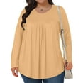 thumbnail image 2 of THDHVS Long Sleeve T Shirt Women,Shirts for Women,Long Length Sleeve Tops for Women Crewneck Casual Plus Size Pleated Tunic Tops Loose Fits Shirts Blouses Khaki 2XL, 2 of 8