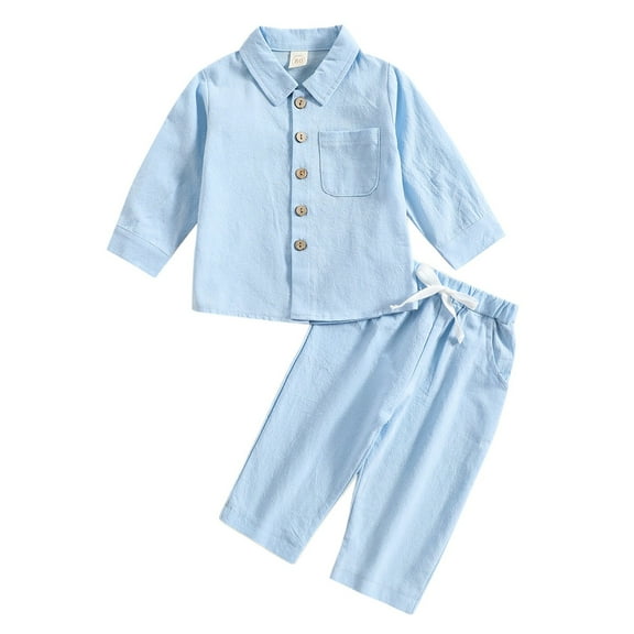 Vividxx Baby Boy Clothes Boys Linen Casual Outfits Sets Long Sleeve Shirt With Pants Comfortable Toddler Clothes For Daily Wear Spring Fall 18-24 Months