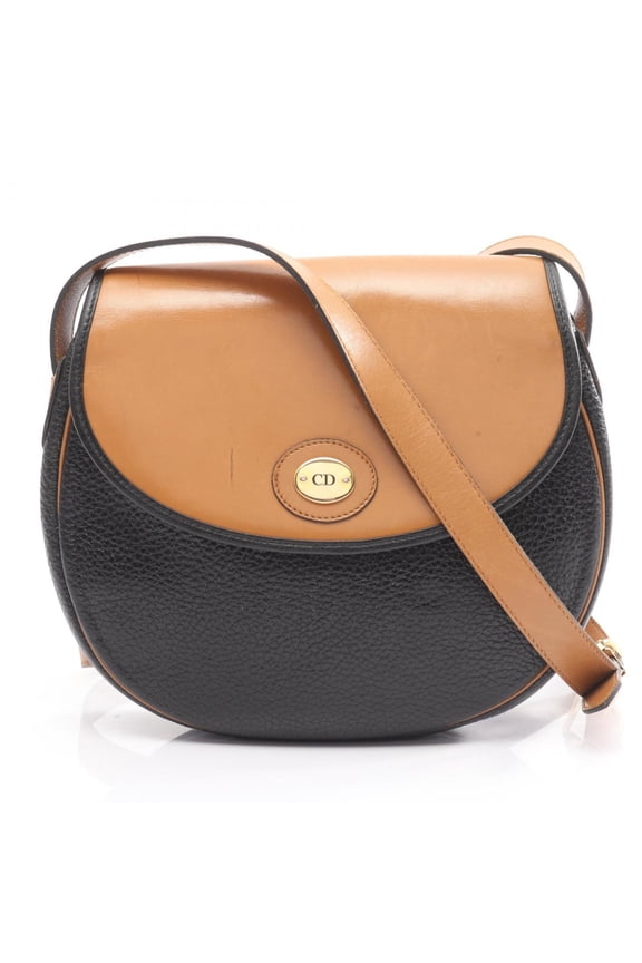 Pre-Owned Christian Dior CD logo shoulder bag, leather, women's, black and beige (Good)