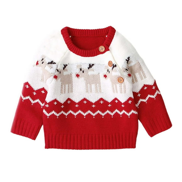 Fall Saving! HVOBTTY Toddler's Casual Long Sleeve Sweater, Boys and Girls Knitted Christmas Sweater Red, 0 Months