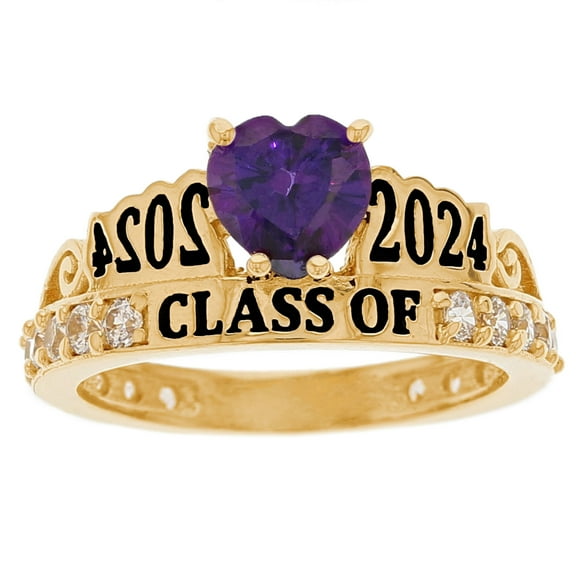JackAni 10k Yellow Gold Simulated Amethyst February Birthstone Gorgeous 2025 Graduation Ring - Size 5.00