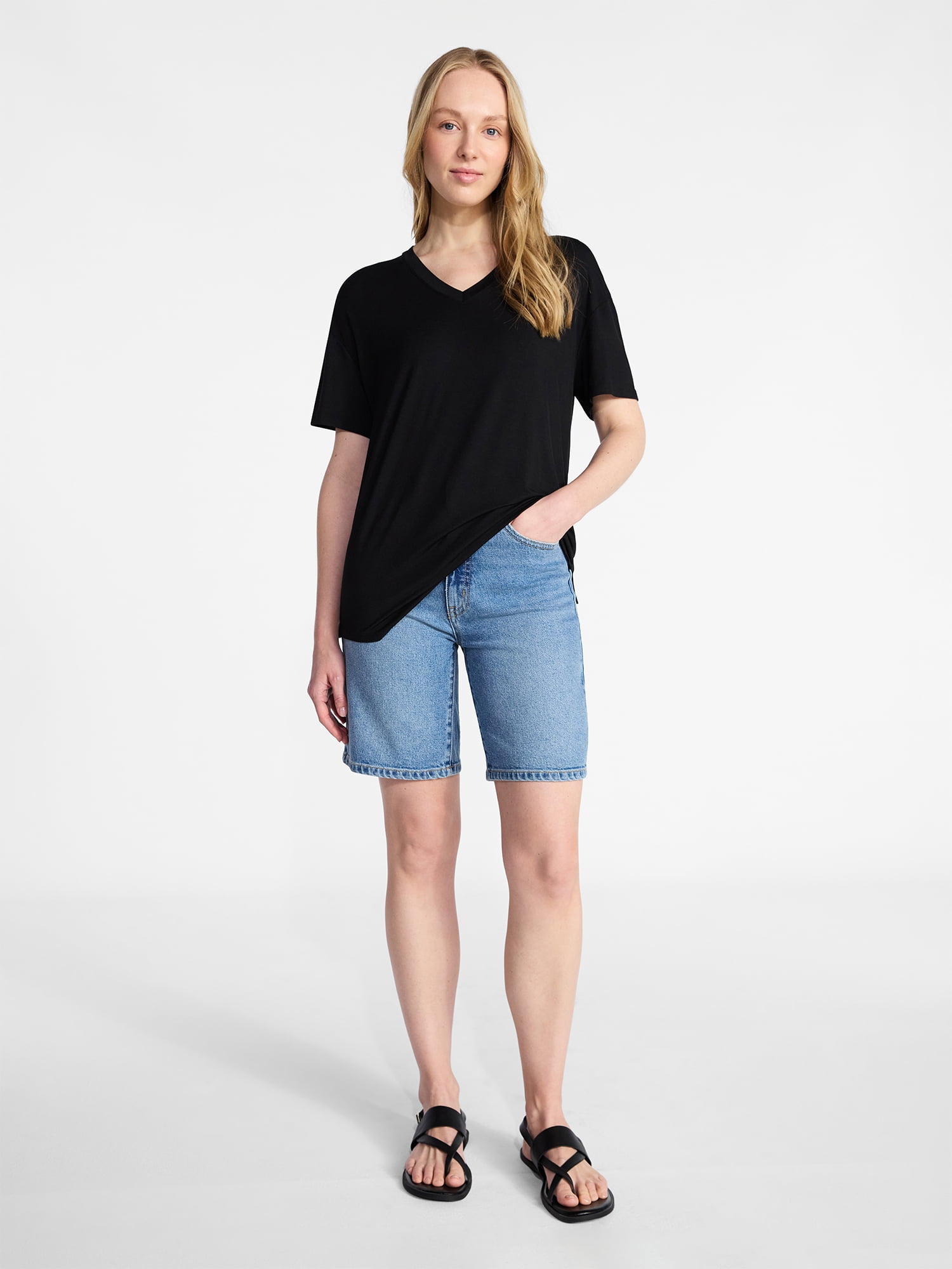 Time and Tru Women's V-Neck Tunic Tee with Short Sleeves, Sizes XS-XXXL