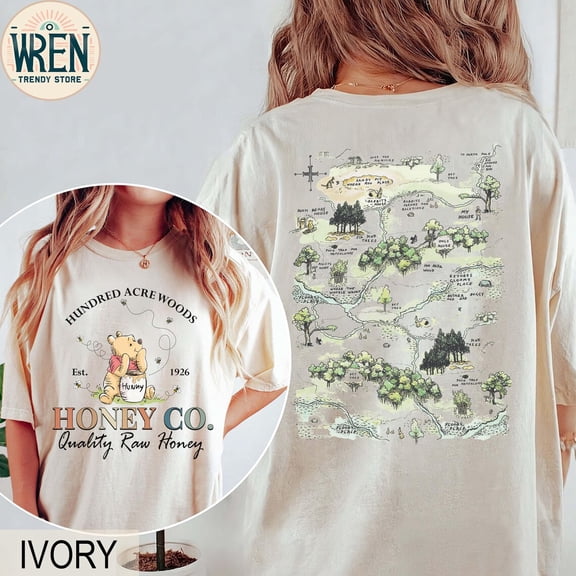 Vintage Winnie The Pooh Honey Co T-shirt, Hundred Acre Wood Map Shirt, Pooh Bear Disney World Disneyland Trip 2025 Tee, Family Matching Tee